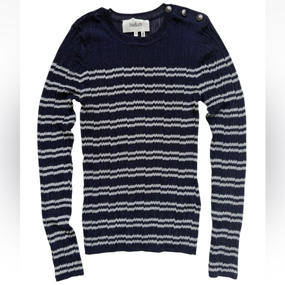 Ba&sh Zaig Crewneck Sweater Sz M Marine Blue Metallic Stripped - Picture 6 of 9